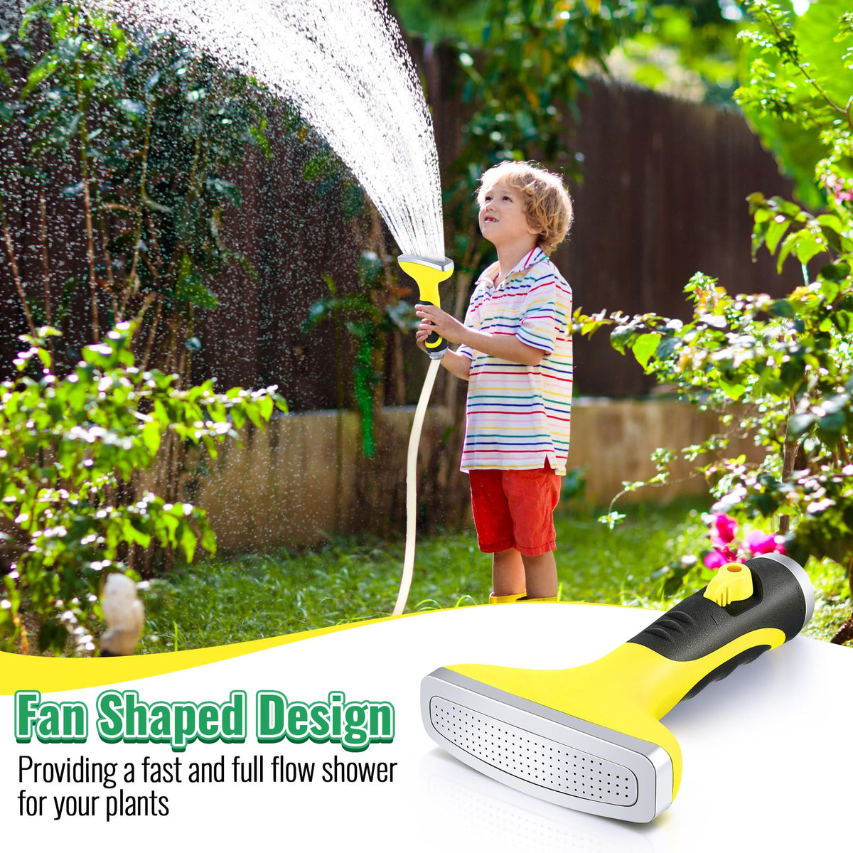 Dreyoo Fan Nozzle yellow color enhances visibility and ease of use in yard.