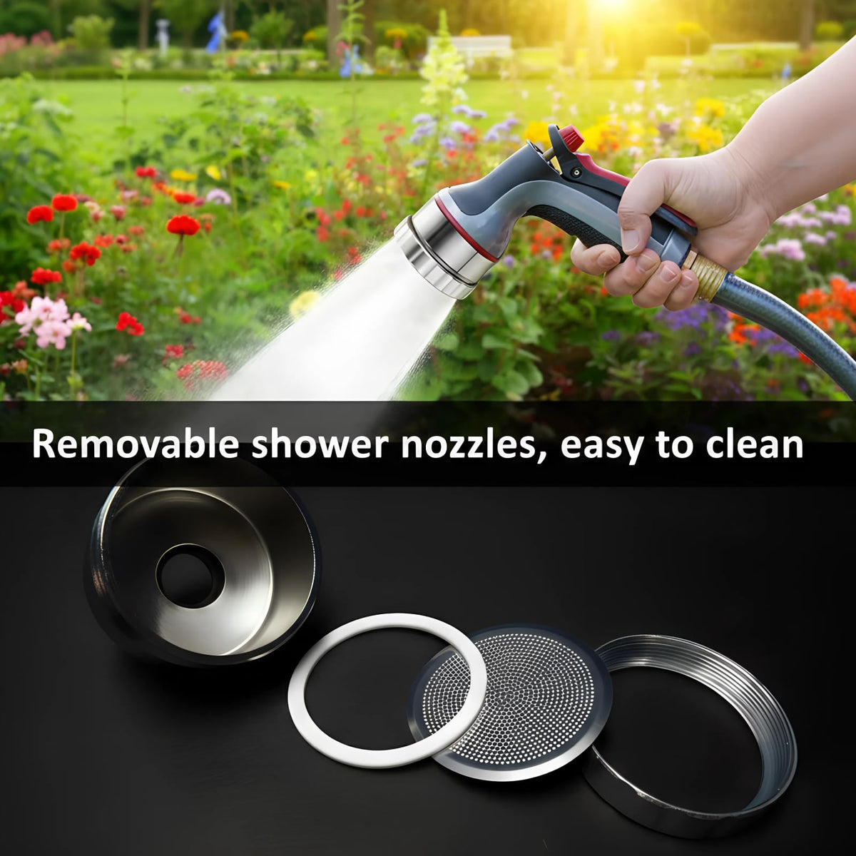 Dreyoo garden hose shower head provides a gentle mist for tender plants.
