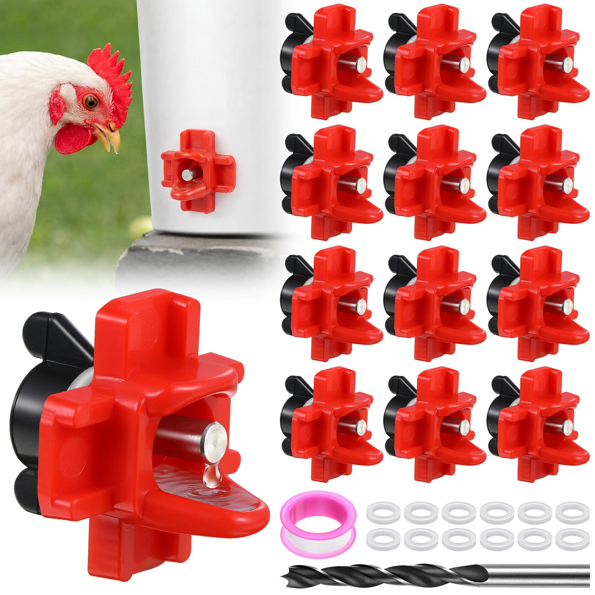 Dreyoo horizontal chicken water nipple 12-pack for efficient coop watering