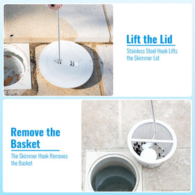 Dreyoo knee saver design reduces bending while lifting skimmer baskets.