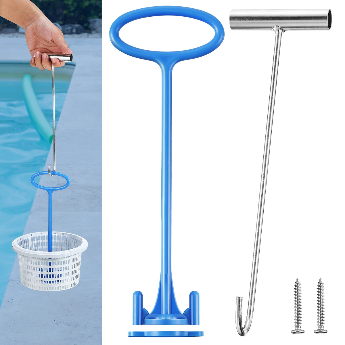 Dreyoo pool skimmer basket handle keeps hands clean when lifting debris from the water.