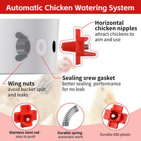 Dreyoo red chicken water nipple in use attracting birds for quick adaptation