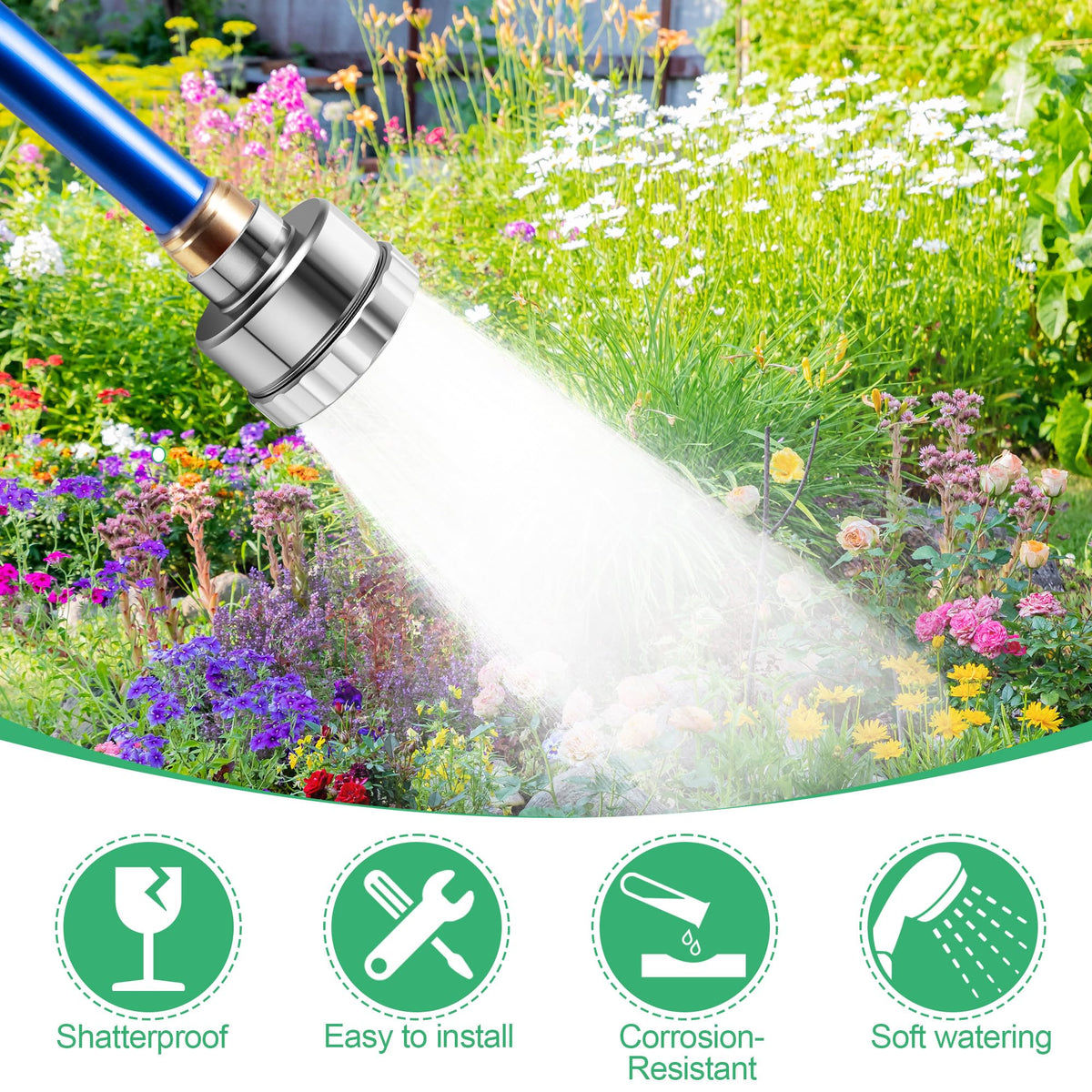 Dreyoo soft mist watering reduces splash while evenly moistening pots and nursery plants.