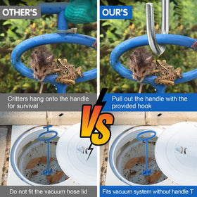 Dreyoo universal skimmer basket hook-tool for safe, hands-free debris removal.