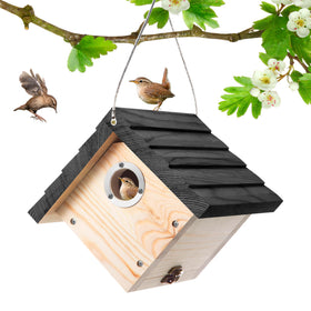 Dreyoo Wren House front view showing sturdy pine construction for outdoor nesting