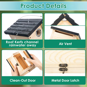 Dreyoo Wren House weather-resistant pine roof supports long-lasting outdoor use