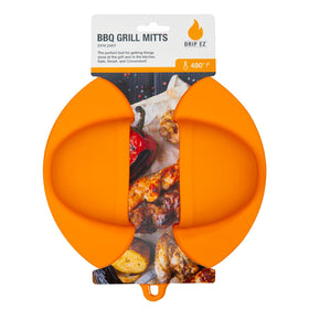 Drip EZ BBQ Mitts front view showing sturdy silicone grip for safe hot handling.