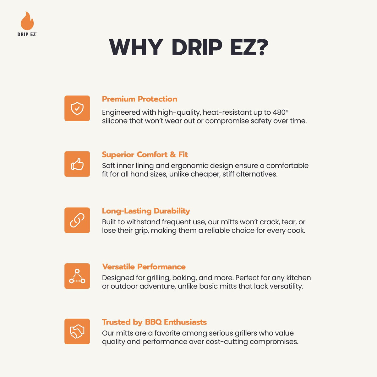 Drip EZ BBQ Mitts versatile for grill oven and stovetop tasks during family barbecues.