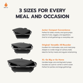 Drip EZ built-in nylon cutting board enhances stability during prep