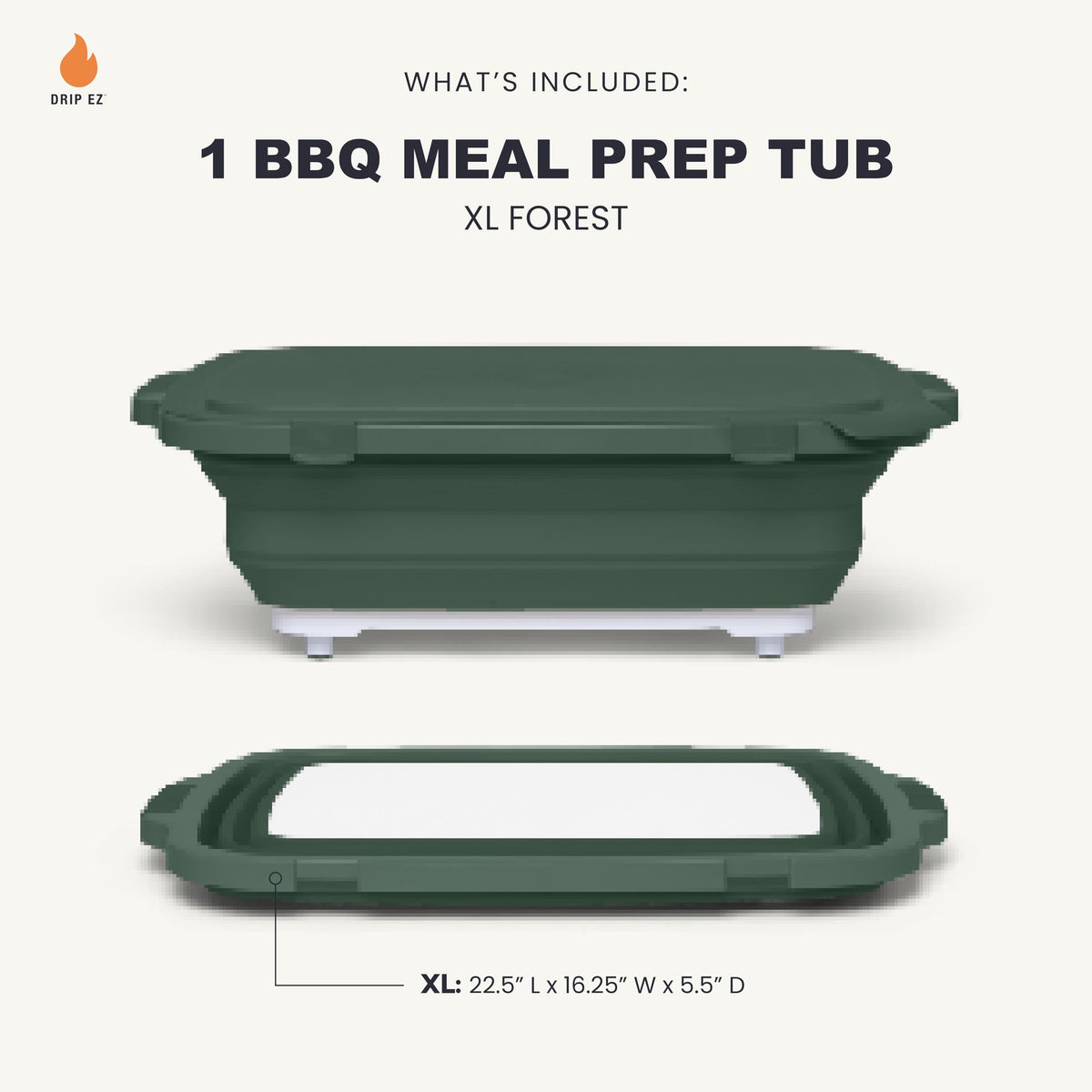 Drip EZ collapsible BBQ prep tub opened for multi-task prep