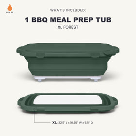 Drip EZ collapsible BBQ prep tub opened for multi-task prep