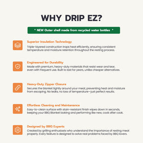Drip EZ Rest EZ BBQ Blanket heat-reflective interior improves moisture control.