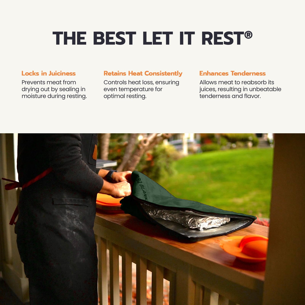 Drip EZ Rest EZ BBQ Blanket insulated interior preserves moisture during resting.