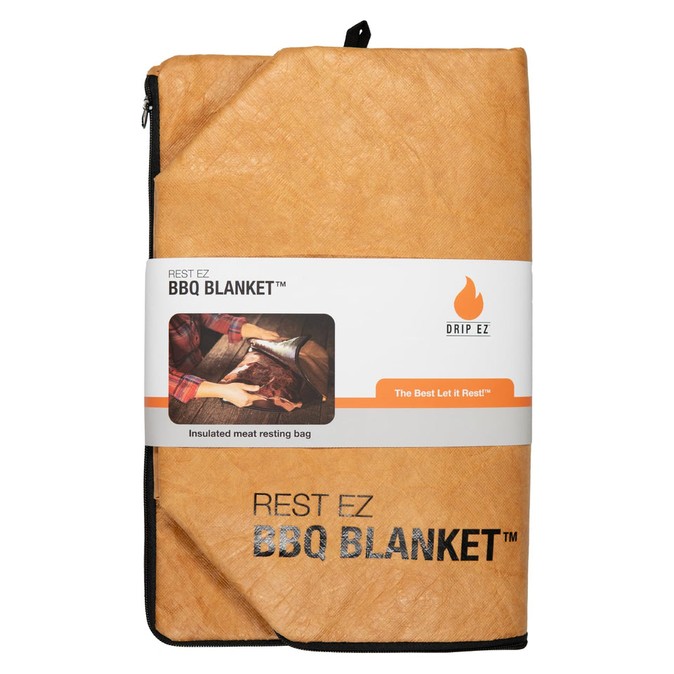 Drip EZ Rest EZ BBQ Blanket shows a wide mouth and zipper for easy handling of large meats.
