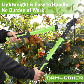 DRM-GDNER heavy-duty tree trimmer shown in a garden setting.
