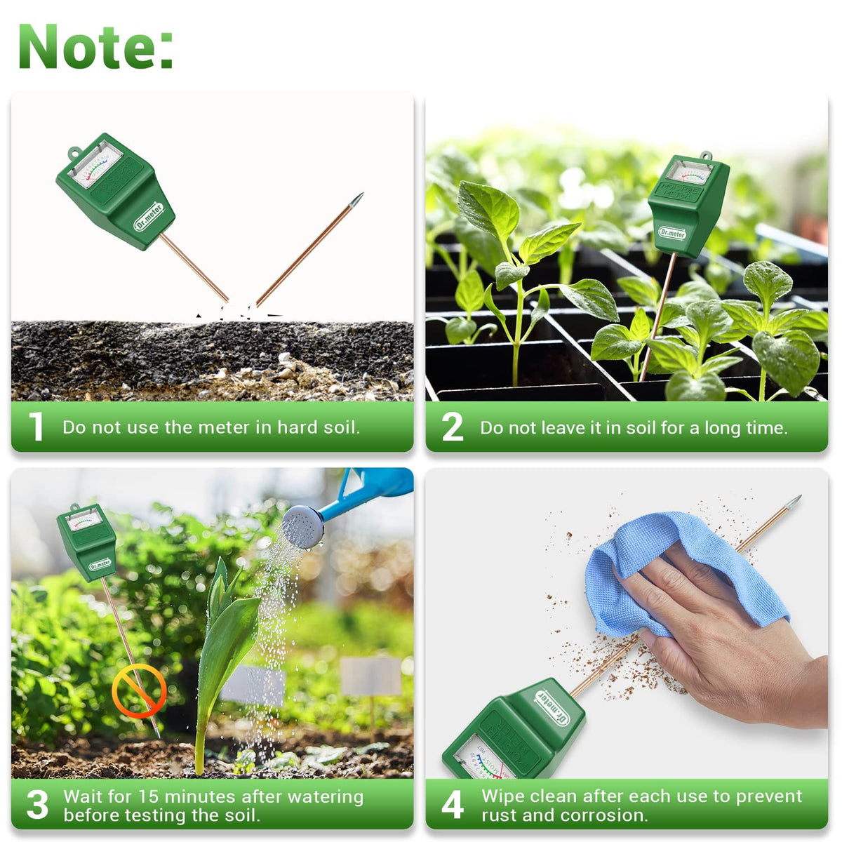 Dr.meter garden use in outdoor soil visible with clear moisture cues