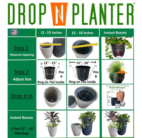 Drop N Planter installs without tools for indoor or outdoor displays.