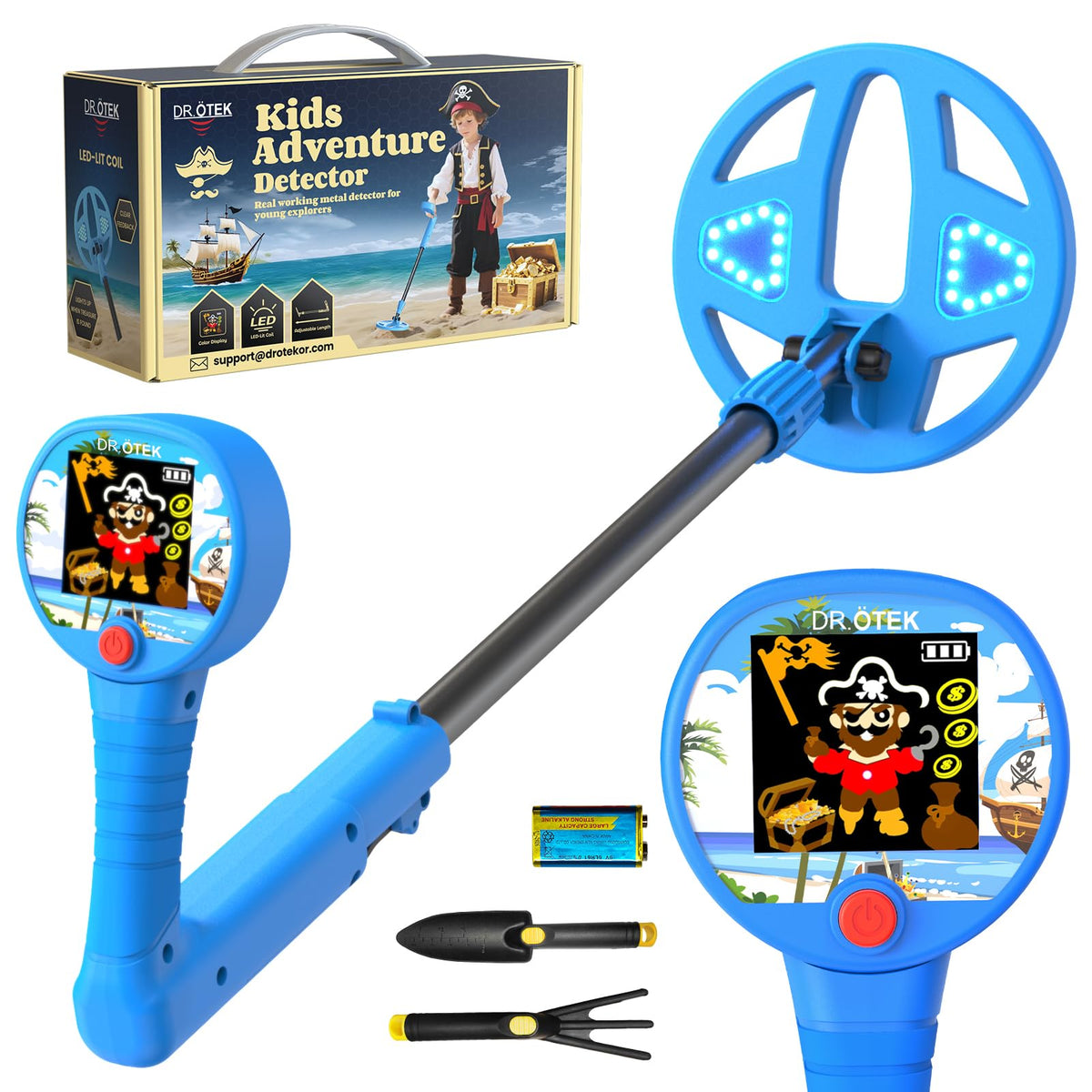 Drotek Kids Metal Detector with color LCD display boosts outdoor treasure hunts.