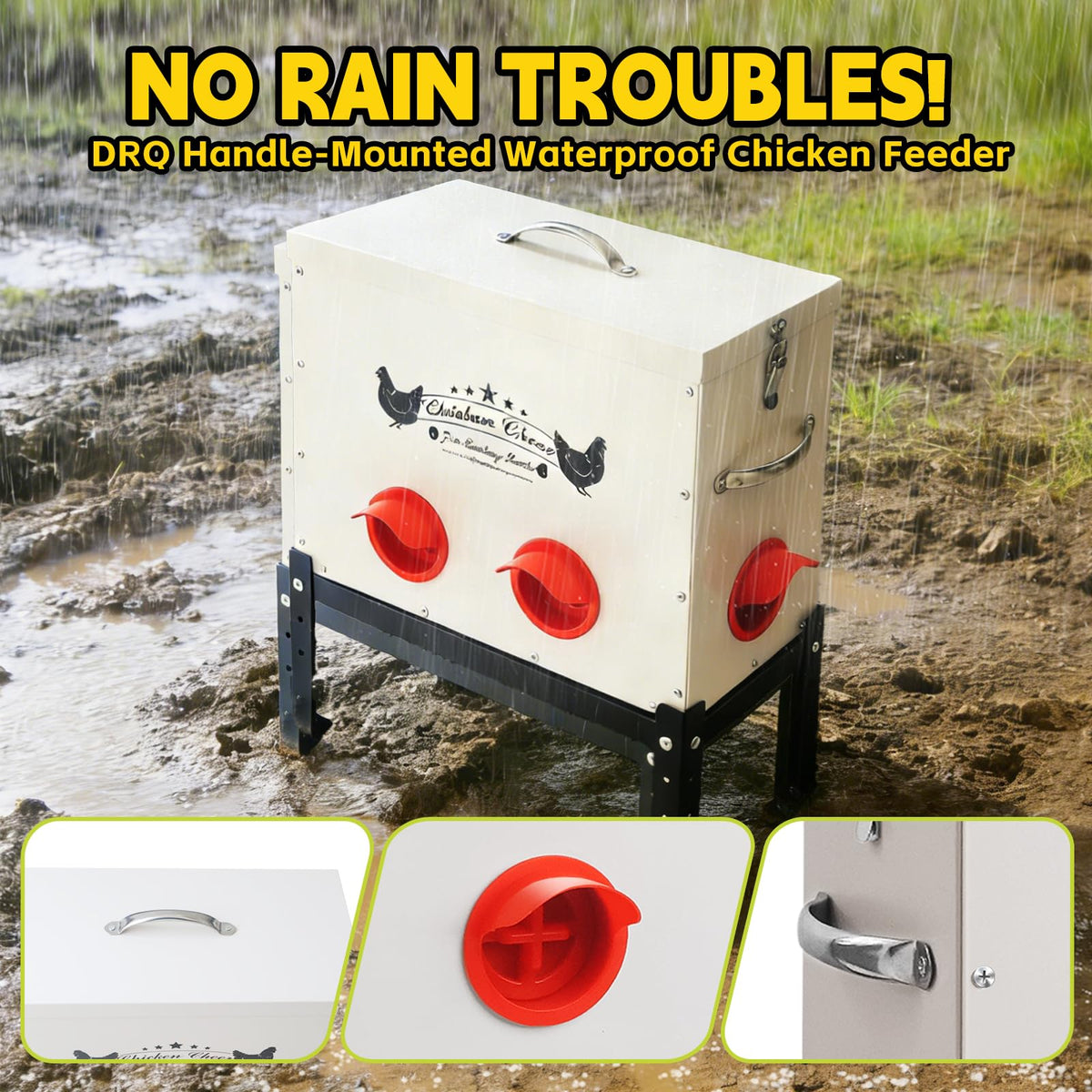 DRQ 30 lb capacity in use with several hens, supporting longer intervals between fills.