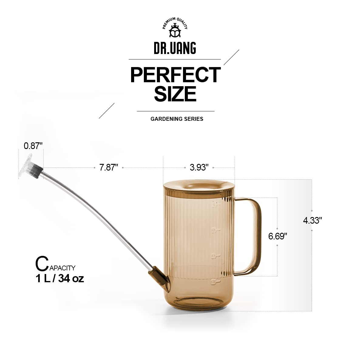 DR.UANG long spout watering action highlights reach to tall or crowded pots.