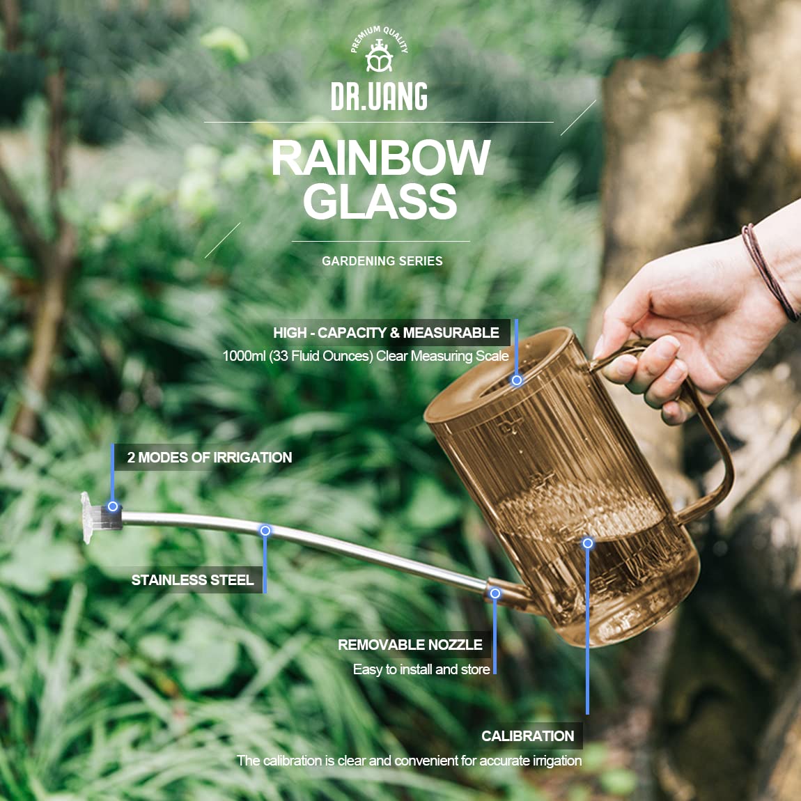 DR.UANG water-measure scale on can body for accurate watering.