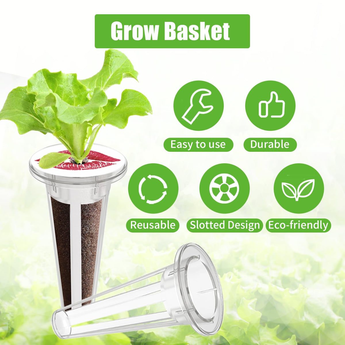 DRYADES hydroponic baskets bottom groove promotes efficient water and nutrient uptake.