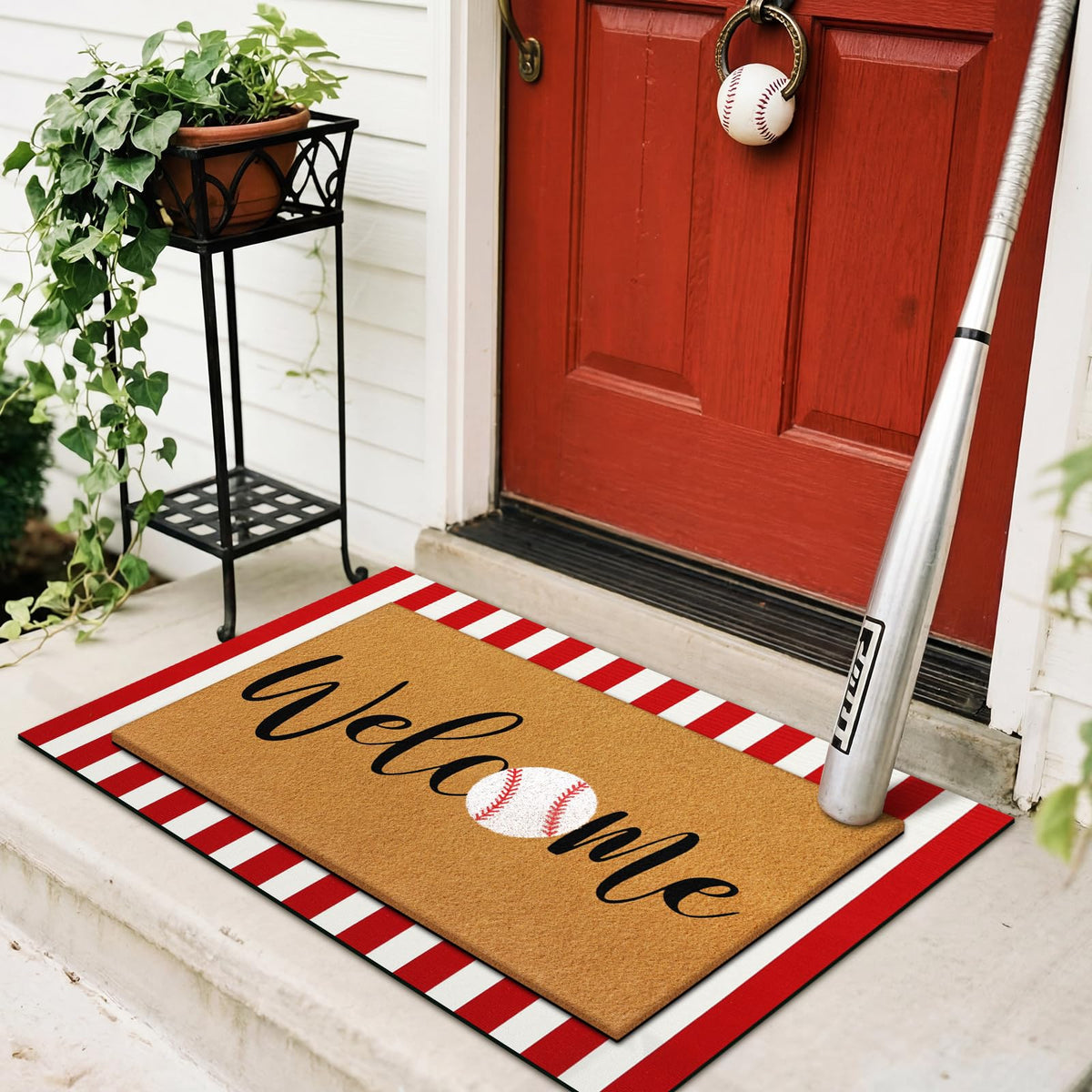 Drydiet baseball welcome top layer doormat, coir surface for scraping mud and dust at door
