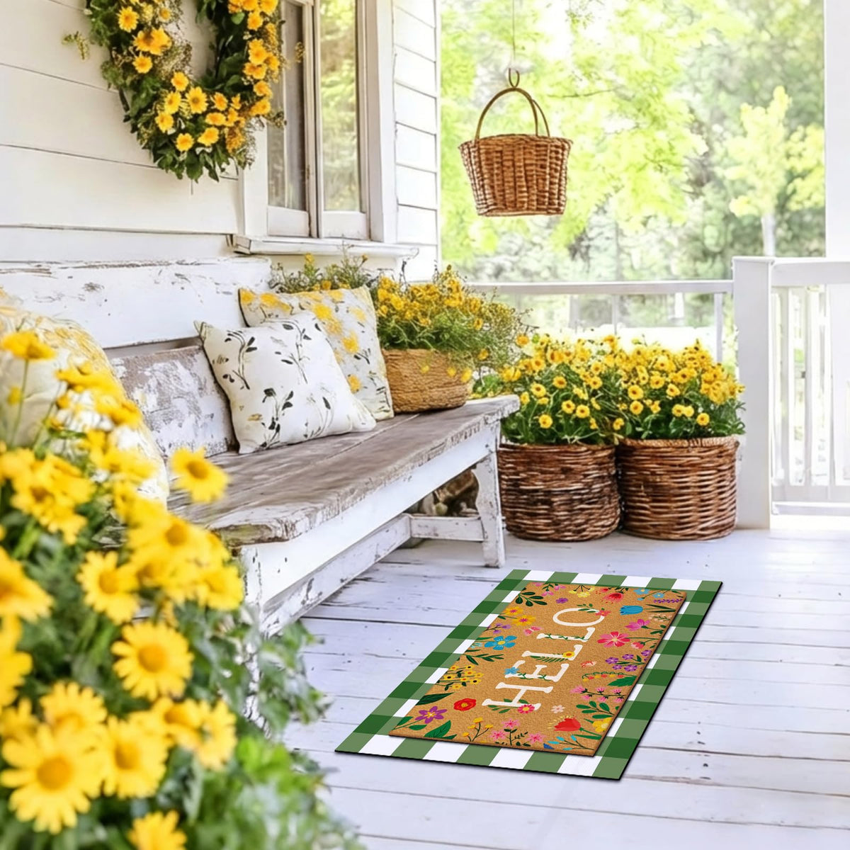 Drydiet front door setup featuring cheerful, seasonal styling