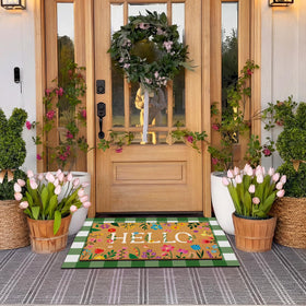 Drydiet green plaid cotton rug adds layered color and texture