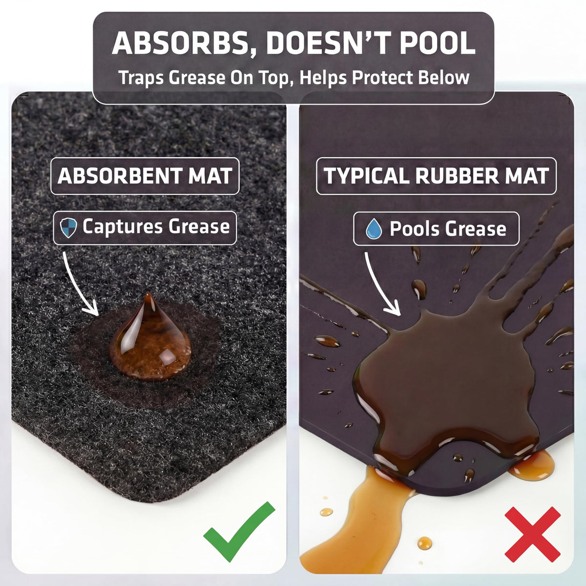 Reversible charcoal and brown mat provides versatile protection.