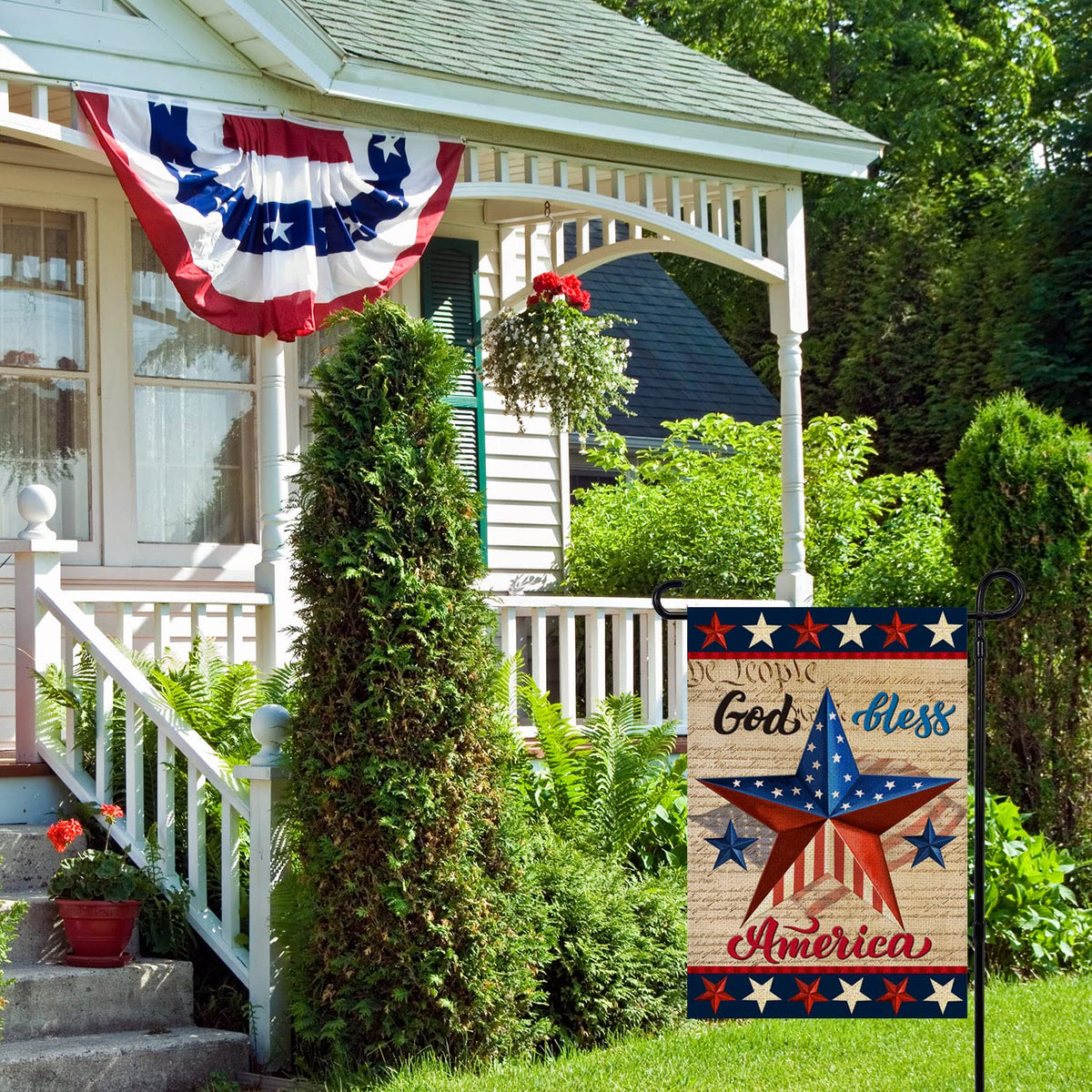 Dsben blue and red star Independence Day garden flag ready for outdoors
