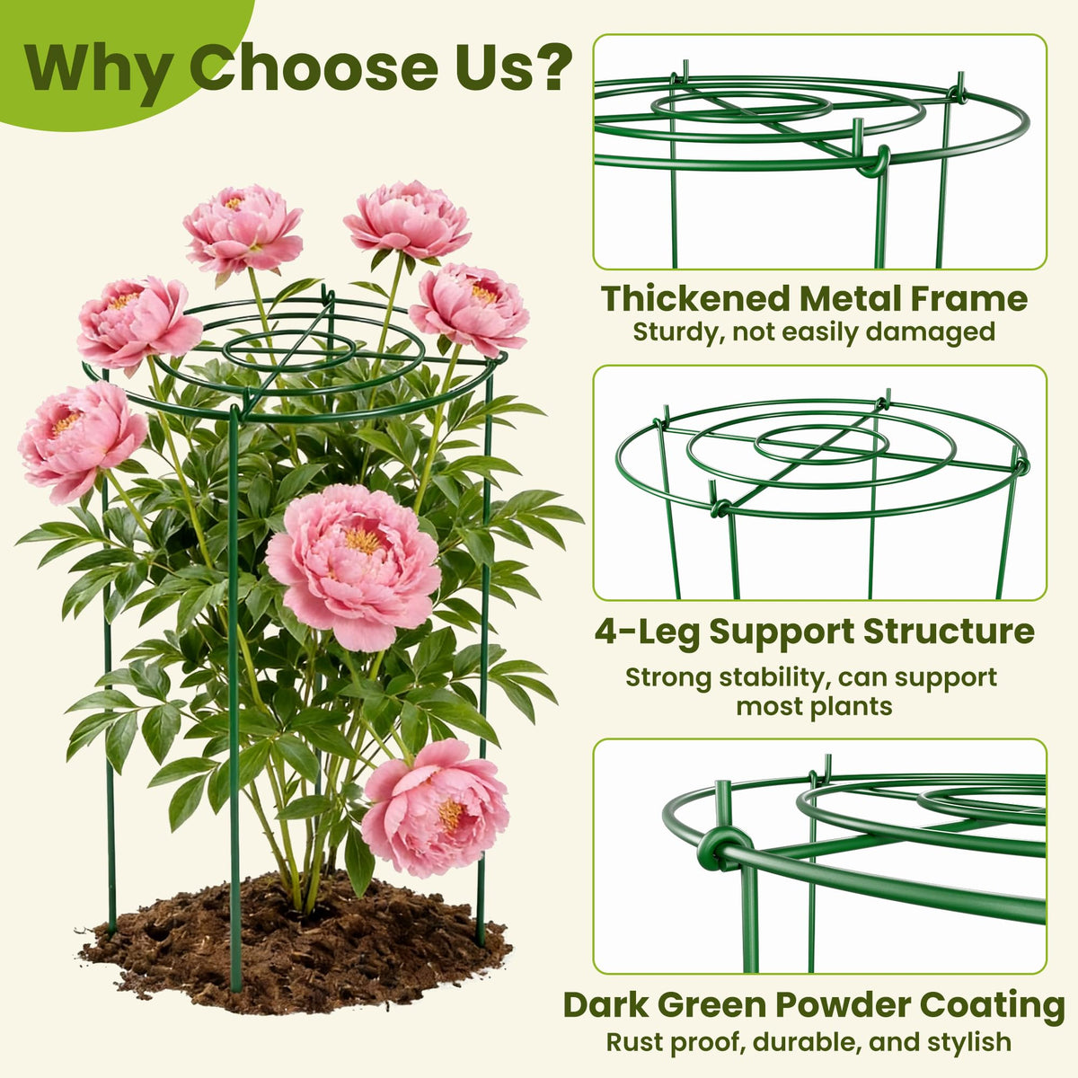 DSTANA 23.6-inch support legs stabilize heavy plants against wind.