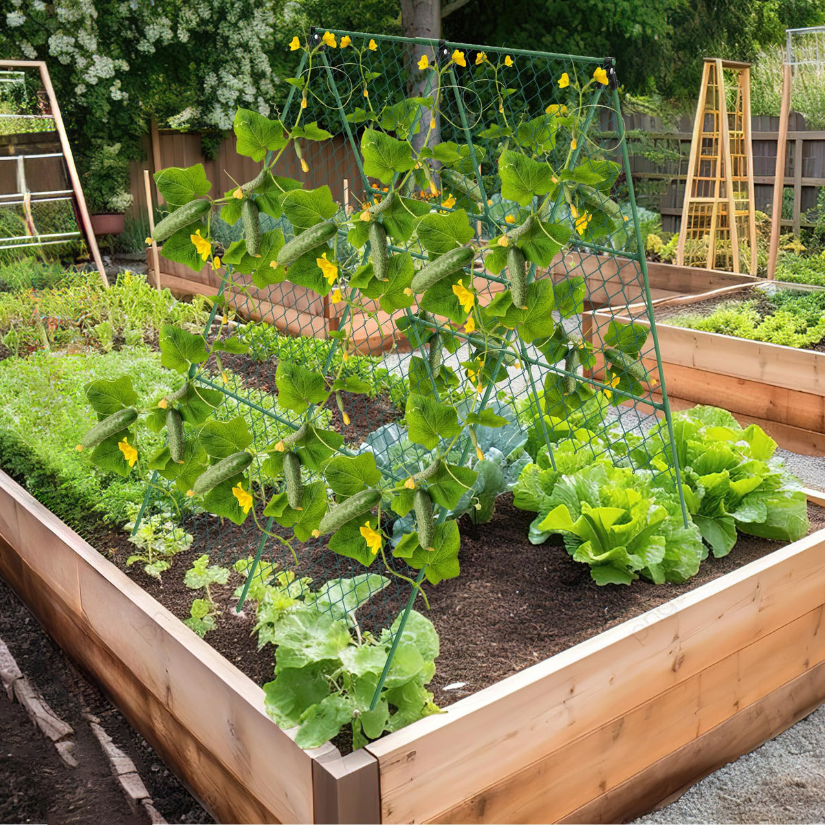 DSTANA a-frame garden trellis assembly makes setup quick and simple.