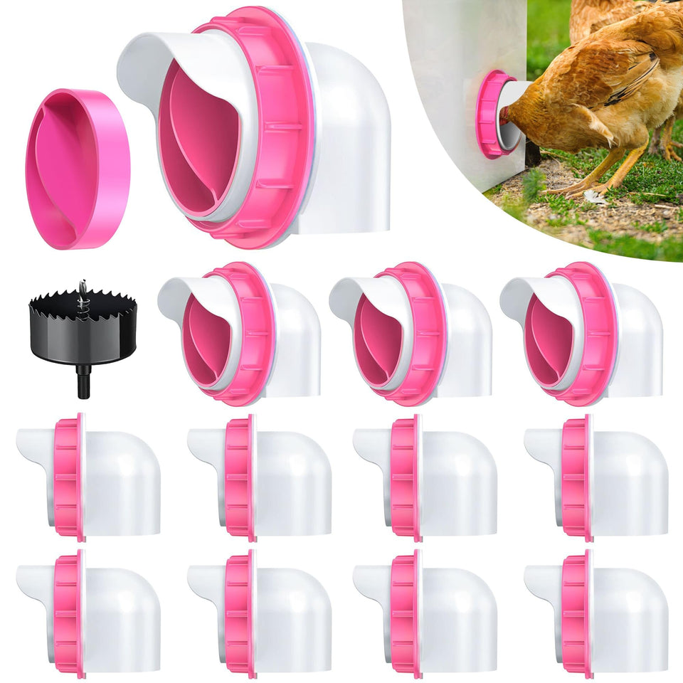 DSTANA chicken feeder port 12-pack in pink reduces spills in coops