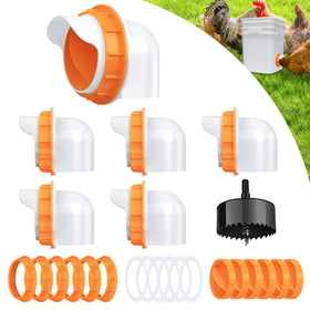 DSTANA chicken feeder port orange 6-pack with lids reduces waste and keeps feed clean.