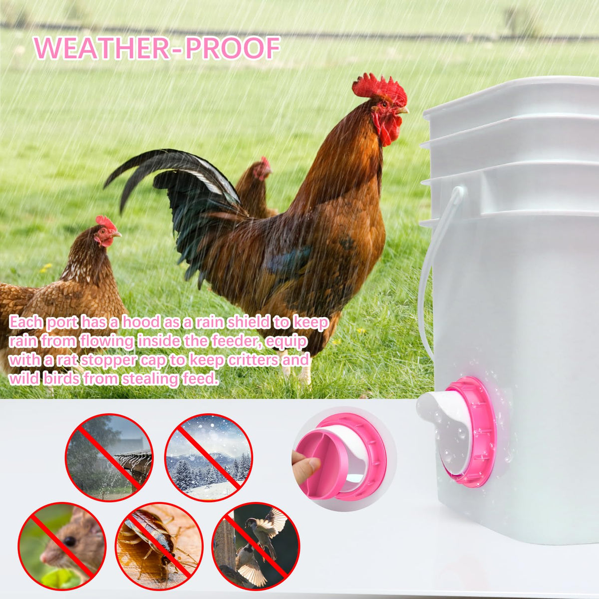 DSTANA waterproof and mouse-proof cover protects feed from rain and pests.