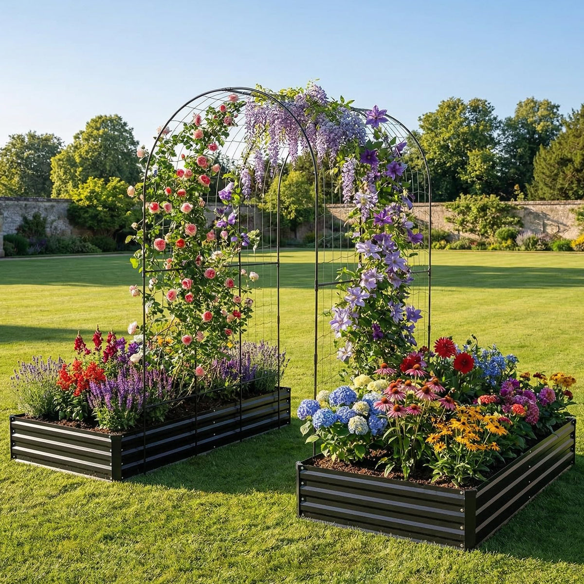DTIG vertical growing support for cucumbers and tomatoes in a raised bed