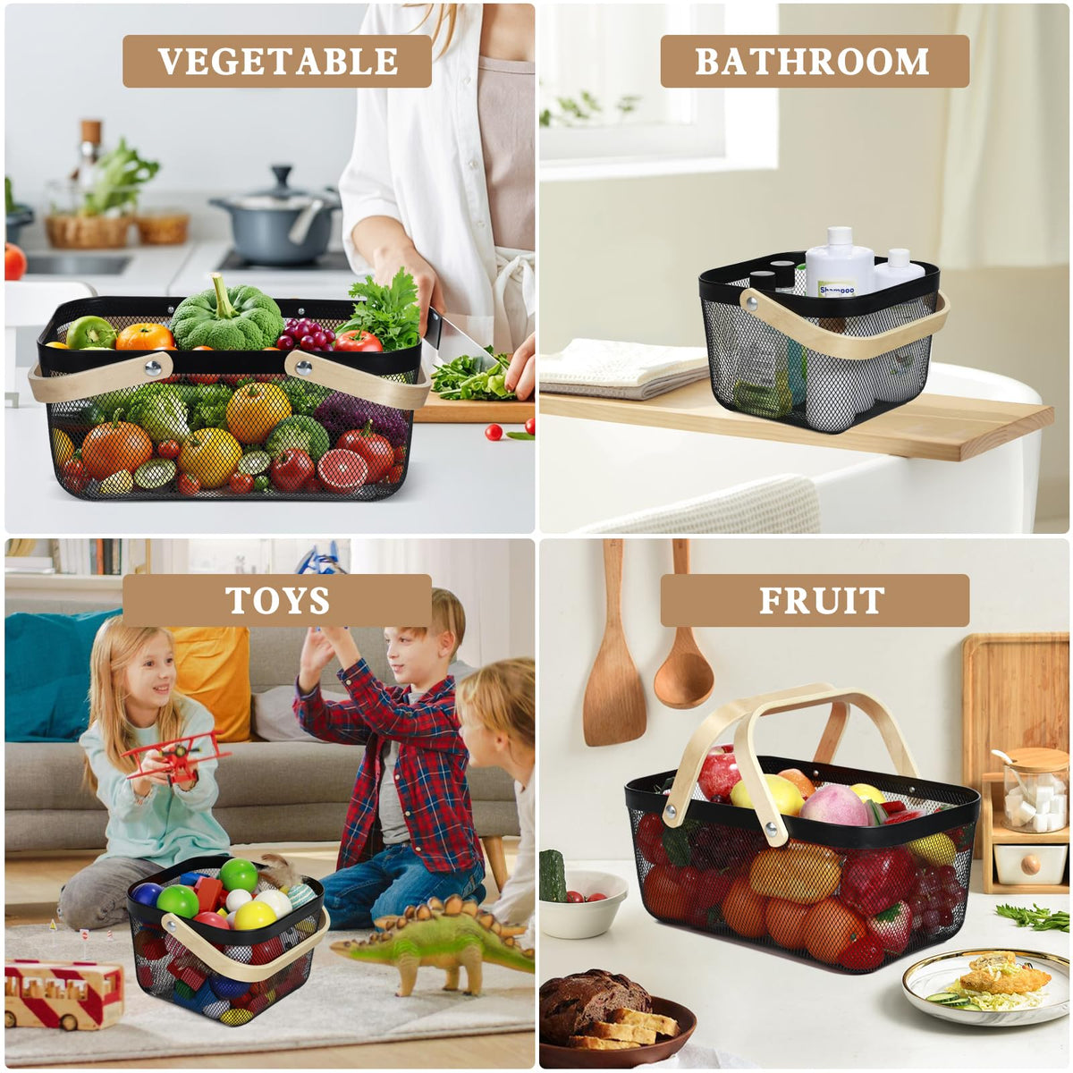 Dualshine basket with foldable bamboo handles for easy transport