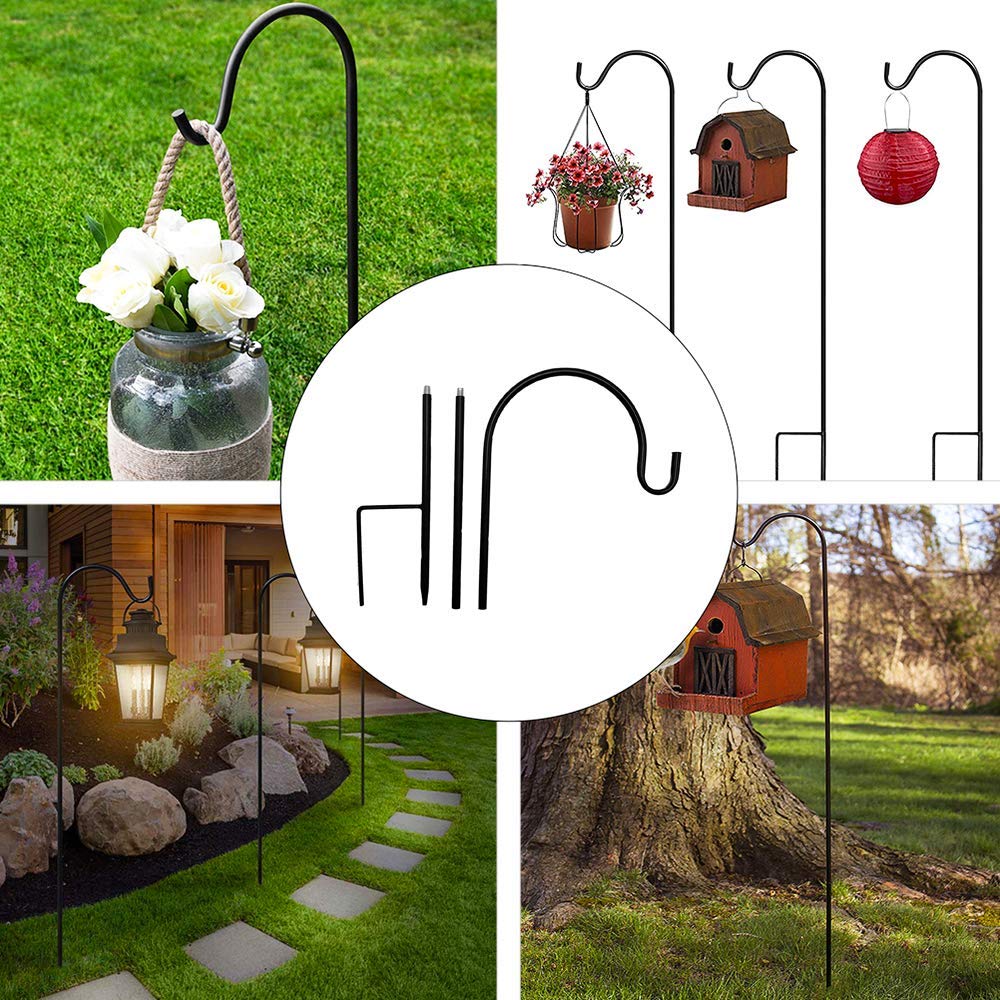Dualshine shepherd hook supports bird feeders securely in the garden.