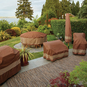 Duck Covers Ultimate mocha cappuccino color blends with outdoor spaces.