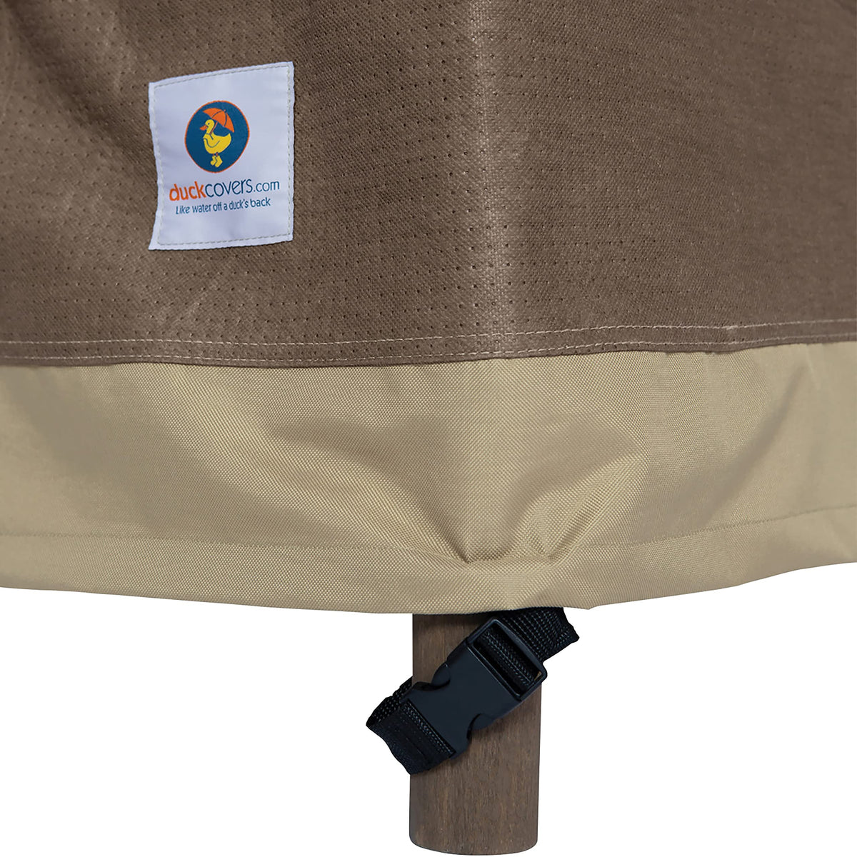 Duck Covers Elegant strap and buckle close-up shows secure fit on outdoor chairs