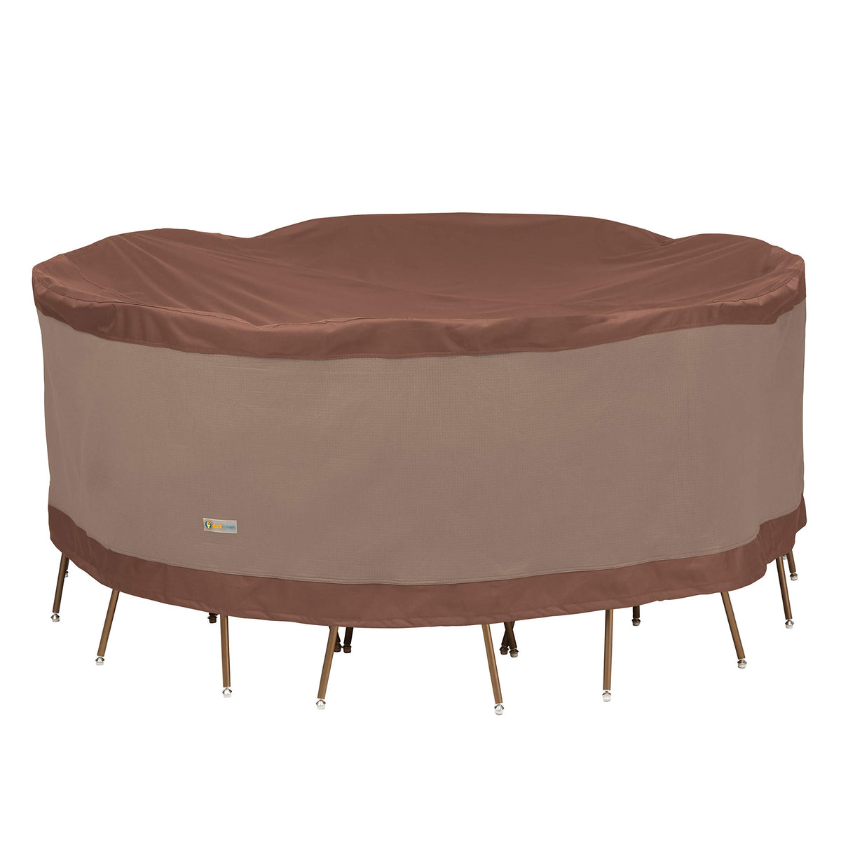 Duck Covers Ultimate round table cover for a 108-inch setup.