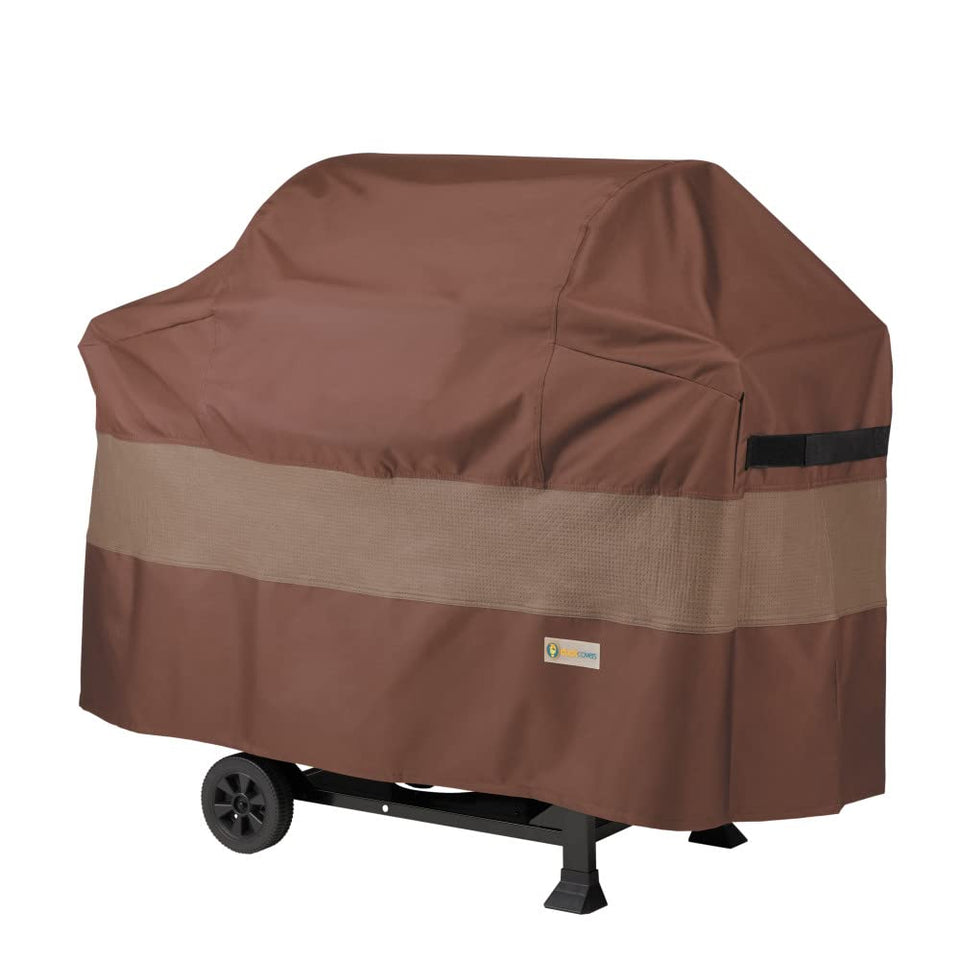 Duck Covers ultimate waterproof grill cover in 59-inch size protecting an outdoor grill.