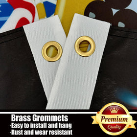 Ducuh flag features brass grommets for secure mounting.