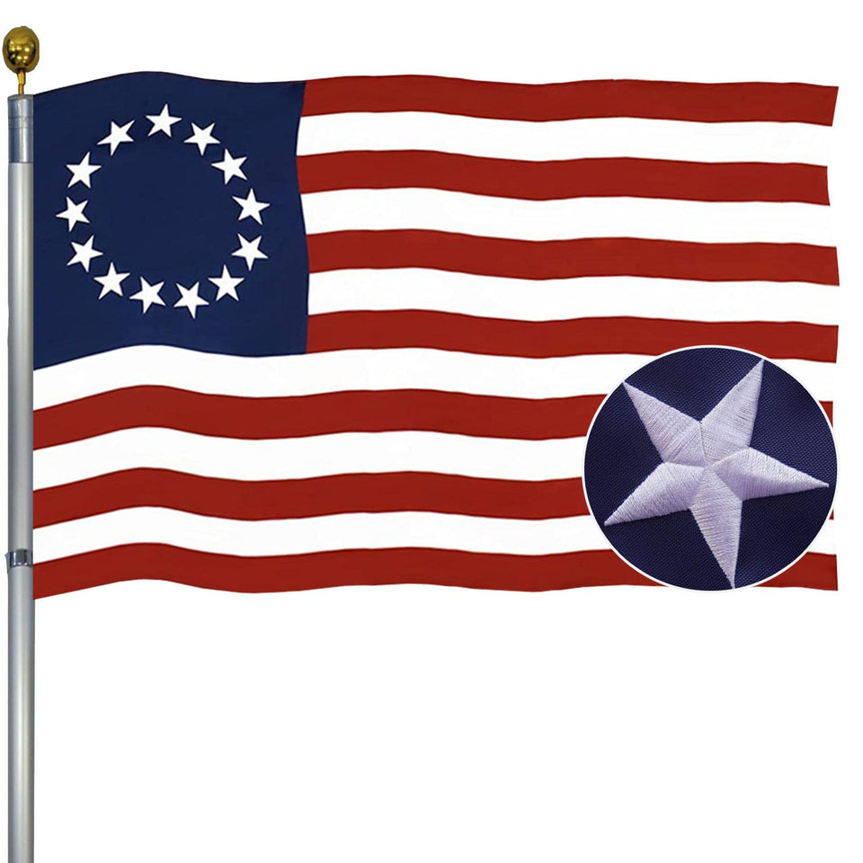 Ducuh Betsy Ross flag embroidery close-up for outdoor durability.