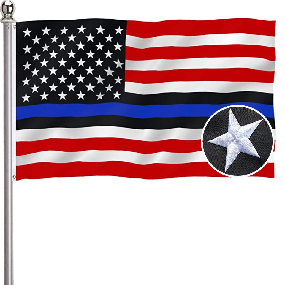 Ducuh embroidered blue line flag 3x5 outdoors, durable exterior display