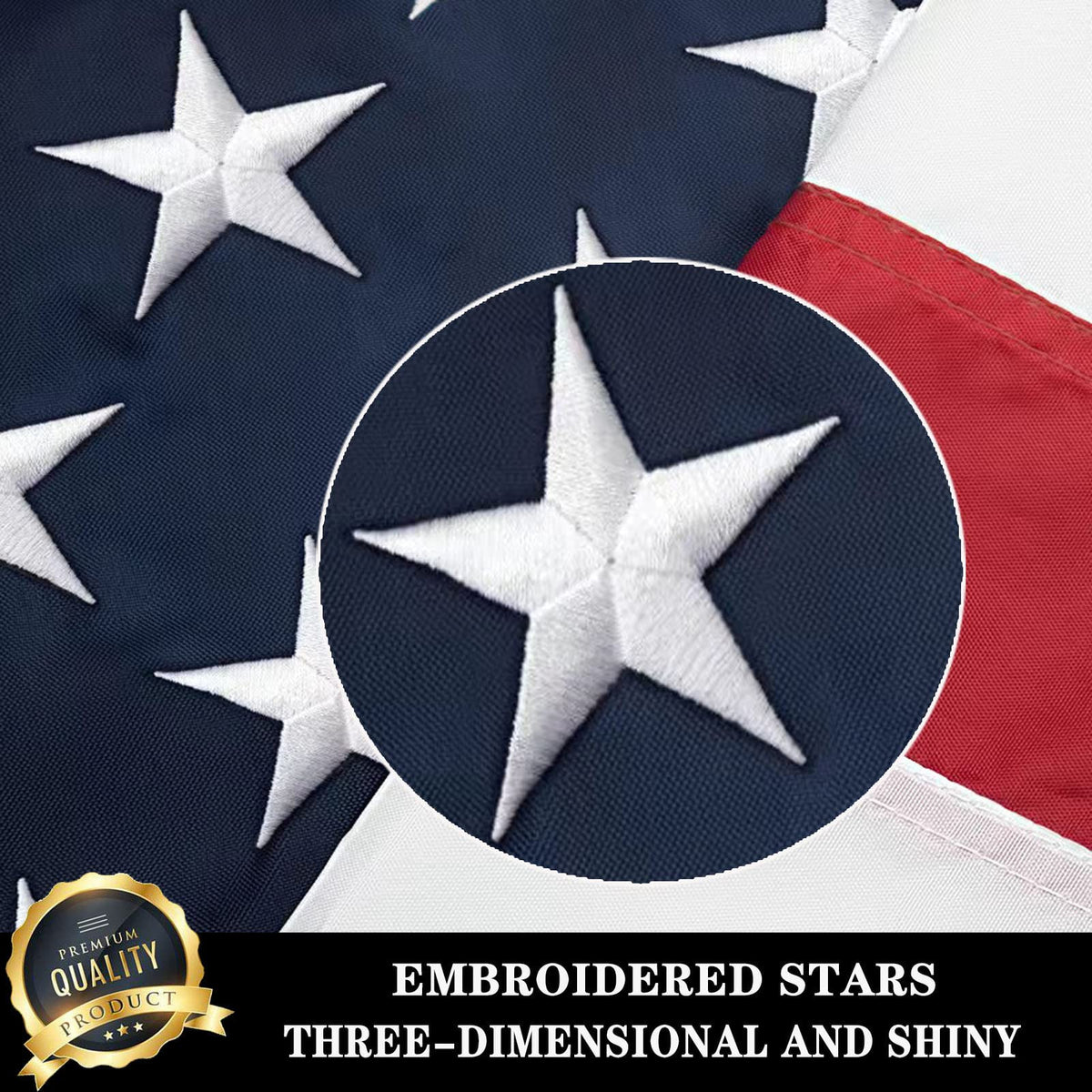 Ducuh four-striped sewn stars detail highlights durable craftsmanship.