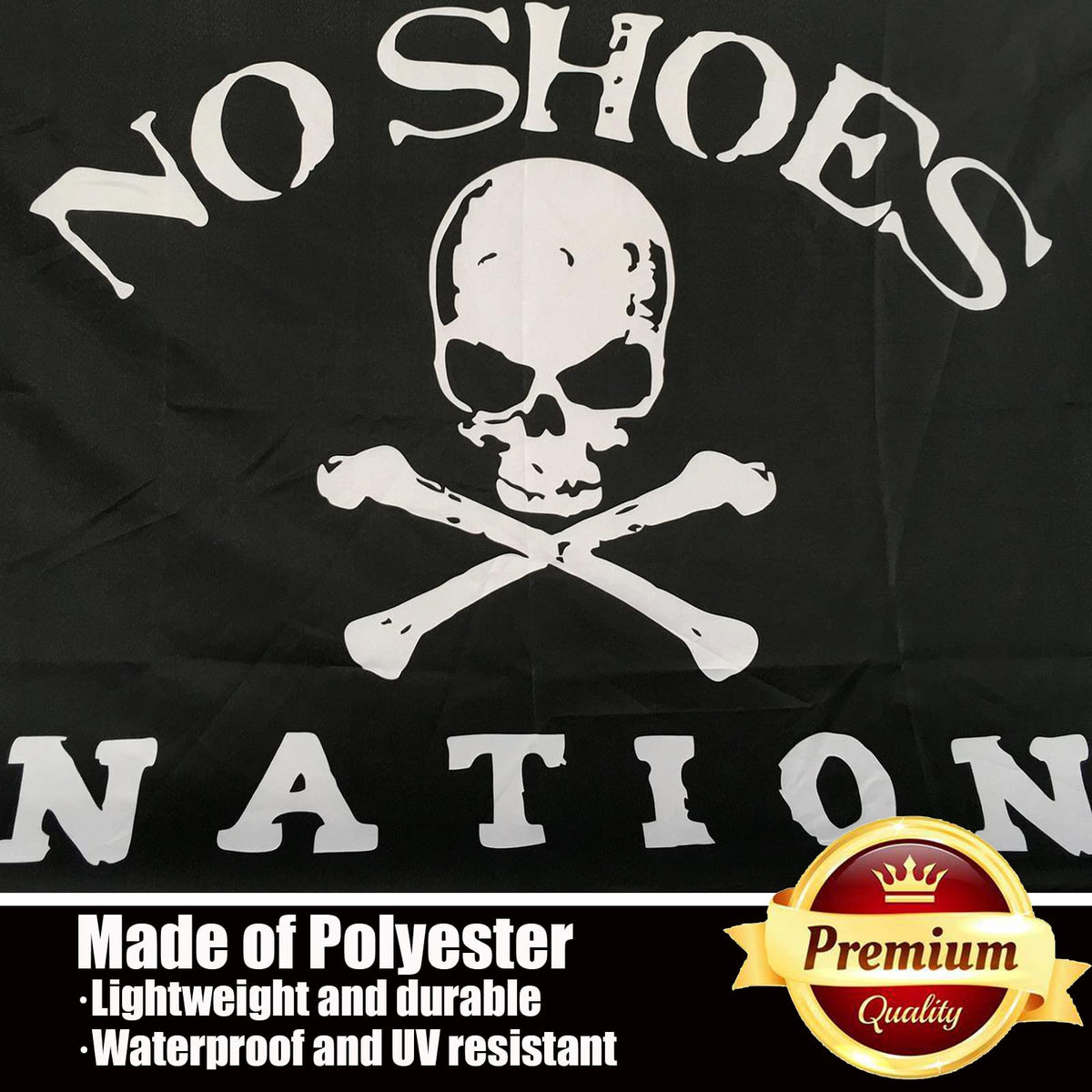 ducuh No Shoes Nation flag 3x5 with brass grommets for secure hanging.