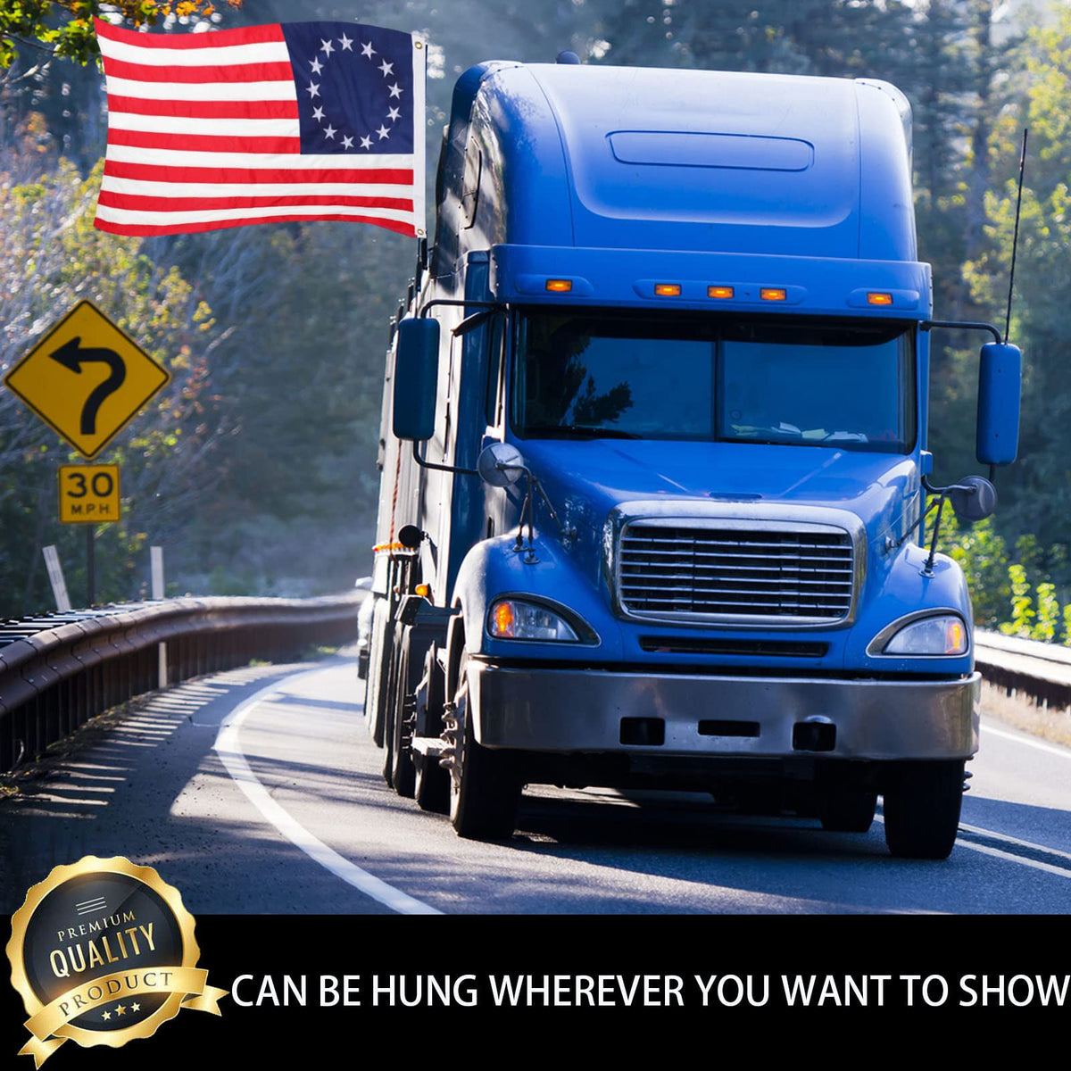 Ducuh Betsy Ross flag fits porch, truck, or classroom displays.