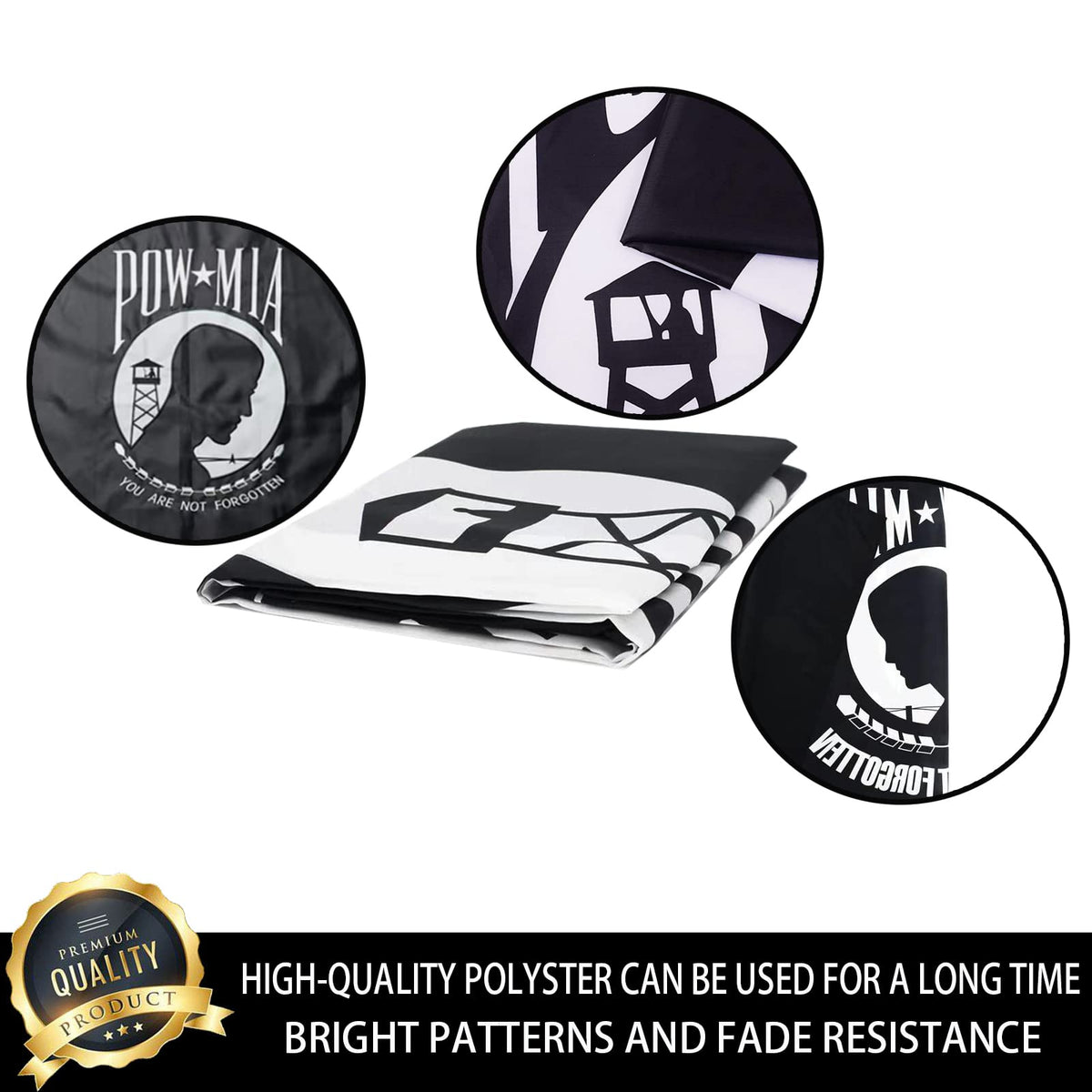 Ducuh Pow Mia Flag reinforced stitching withstands gusty weather